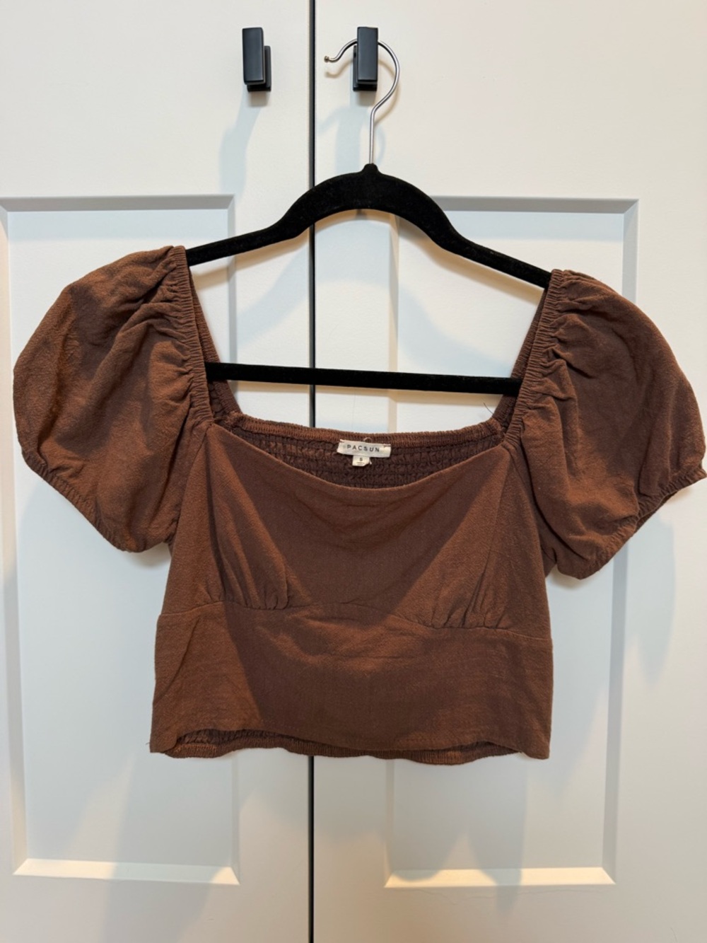 PacSun Chocolate Puff Sleeve Square Neck Crop Top